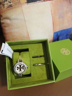 Tory Burch Logo Accent Watch Bracelet Set - Lime Green